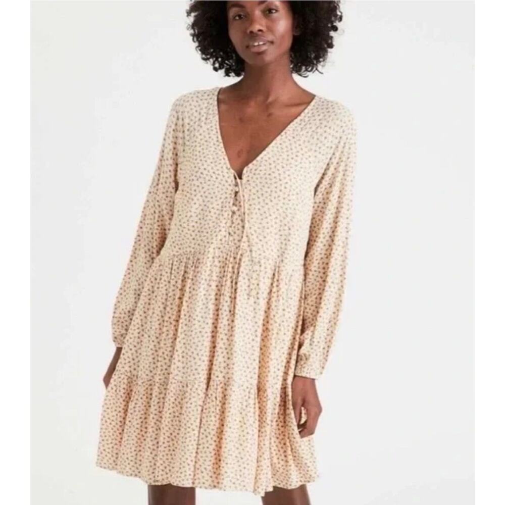 American Eagle Women’s Floral Ditzy Print Long Sleeve Babydoll Mini Dress